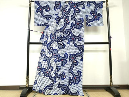 平和屋着物∴夏物　浴衣　有松鳴海絞り　唐草文　綿　逸品　DABI3083cd