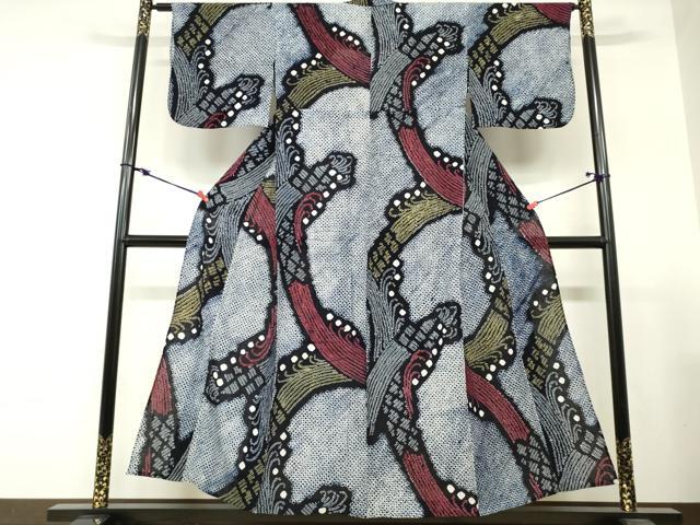 平和屋着物∴夏物　浴衣　有松鳴海絞り　抽象花文　綿　逸品　DABI3087cd