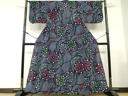 平和屋着物∴夏物　浴衣　有松鳴海絞り　草花文　綿　逸品　DABI3088cd