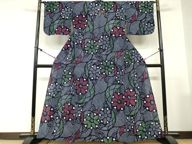 平和屋着物∴夏物　浴衣　有松鳴海絞り　草花文　綿　逸品　DABI3088cd