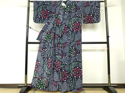 平和屋着物∴夏物　浴衣　有松鳴海絞り　草花文　綿　逸品　DABI3088cd