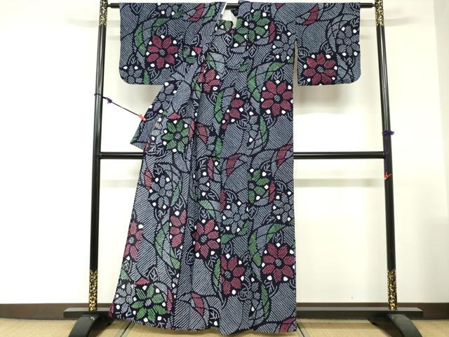 平和屋着物∴夏物　浴衣　有松鳴海絞り　草花文　綿　逸品　DABI3088cd