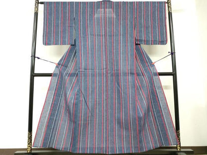 平和屋着物∴夏物　阿波しじら織　浴衣　間道　綿　逸品　未使用　DABI3093cd