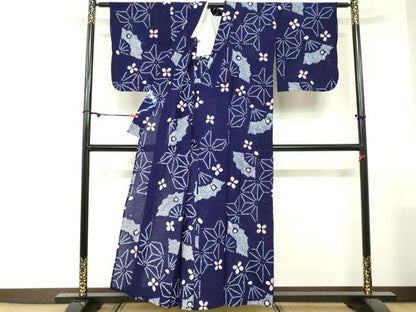 平和屋着物∴夏物　浴衣　有松鳴海絞り　扇面花文　綿　逸品　DABI3095cd