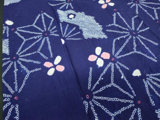 平和屋着物∴夏物　浴衣　有松鳴海絞り　扇面花文　綿　逸品　DABI3095cd