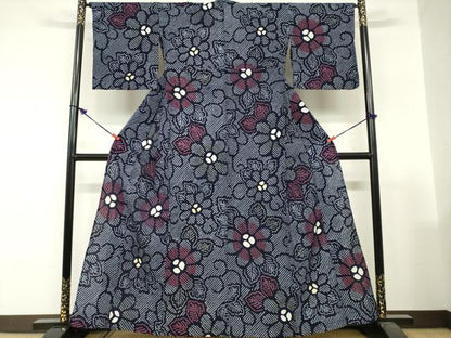 平和屋着物∴夏物　浴衣　有松鳴海絞り　草花文　綿　逸品　DABI3102cd