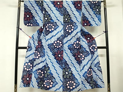 平和屋着物∴夏物　浴衣　有松鳴海絞り　草花文　綿　逸品　DABI3105cd