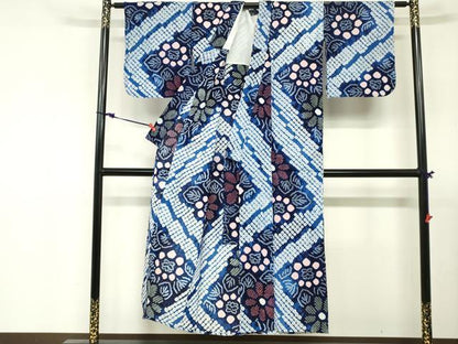 平和屋着物∴夏物　浴衣　有松鳴海絞り　草花文　綿　逸品　DABI3105cd