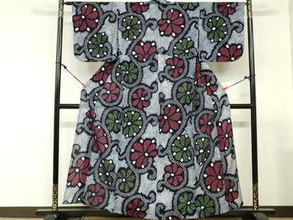 平和屋着物∴夏物　浴衣　有松鳴海絞り　花唐草文　綿　逸品　DABI3111cd