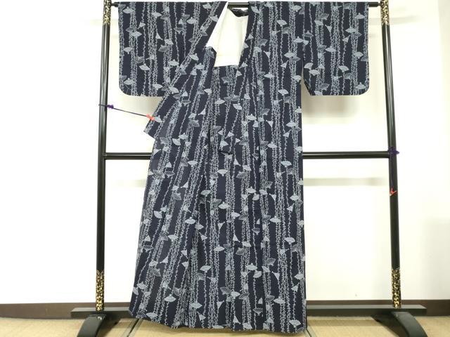 平和屋着物∴夏物　浴衣　注染　手縫い　扇面文　綿　逸品　DABI3114cd