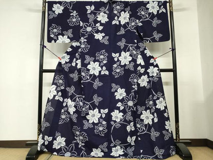 平和屋着物∴夏物　竺仙鑑製　浴衣　注染　鉄線　ロング丈　綿　逸品　DABI3115cd