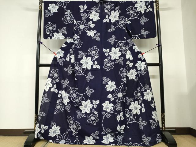 平和屋着物∴夏物　竺仙鑑製　浴衣　注染　鉄線　ロング丈　綿　逸品　DABI3115cd