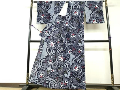 平和屋着物∴夏物　浴衣　有松鳴海絞り　流水花文　団扇　うちわ　綿　逸品　DABI3116cd