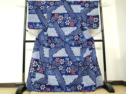 平和屋着物∴夏物　浴衣　有松鳴海絞り　草花文　ロング丈　綿　逸品　DABI3123cd