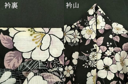 平和屋着物∴夏物　浴衣　松田聖子　SEIKOMATSUDA　草花文　黒地　金彩　綿　逸品　DABI3135cd