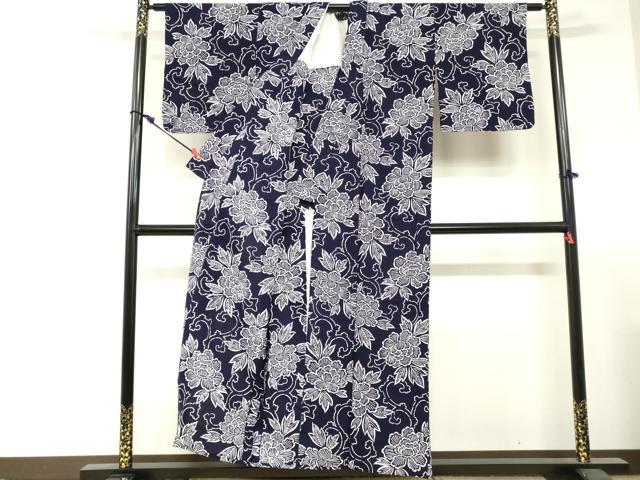 平和屋着物∴夏物　浴衣　注染　手縫い　牡丹唐草文　逸品　DABI3138cd