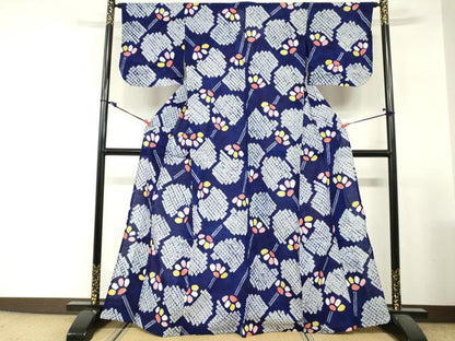 平和屋着物∴夏物　浴衣　有松鳴海絞り　団扇　綿　逸品　DABI3140cd