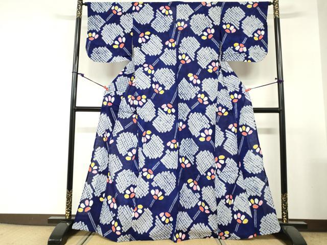 平和屋着物∴夏物　浴衣　有松鳴海絞り　団扇　綿　逸品　DABI3140cd
