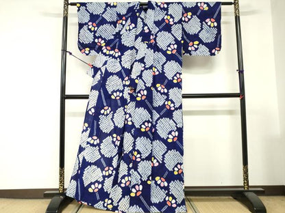 平和屋着物∴夏物　浴衣　有松鳴海絞り　団扇　綿　逸品　DABI3140cd