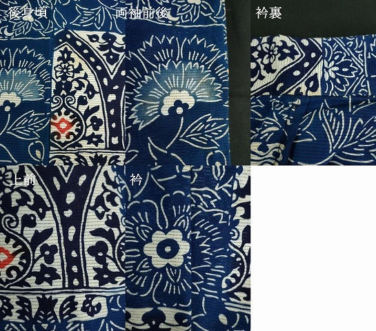 平和屋着物∴夏物　浴衣　綿絽　注染　更紗花文　綿　逸品　DABI3149cd