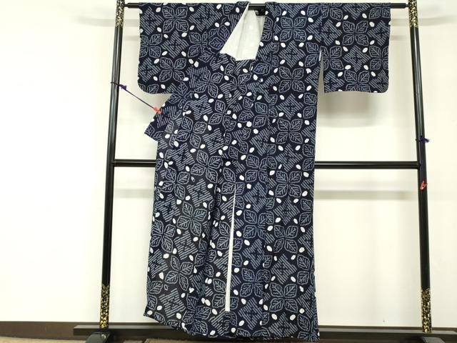 平和屋着物∴夏物　浴衣　有松鳴海絞り　舞葉文　綿　逸品　DABI3155cd
