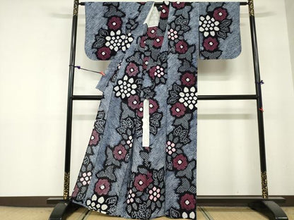 平和屋着物∴夏物　浴衣　有松鳴海絞り　草花文　綿　逸品　DABI3168cd