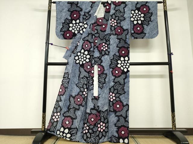 平和屋着物∴夏物　浴衣　有松鳴海絞り　草花文　綿　逸品　DABI3168cd