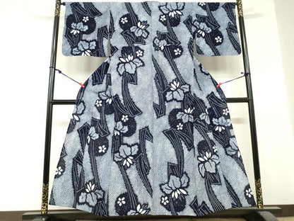 平和屋着物∴夏物　浴衣　有松鳴海絞り　杜若　カキツバタ　綿　逸品　DABI3174cd