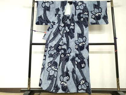 平和屋着物∴夏物　浴衣　有松鳴海絞り　杜若　カキツバタ　綿　逸品　DABI3174cd