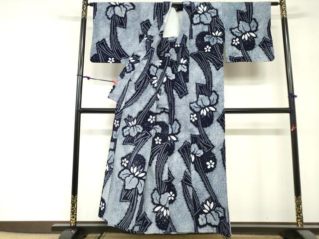 平和屋着物∴夏物　浴衣　有松鳴海絞り　杜若　カキツバタ　綿　逸品　DABI3174cd