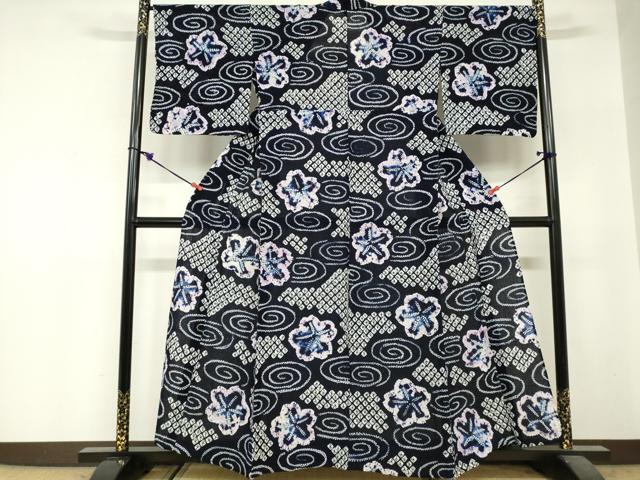 平和屋着物∴夏物　浴衣　有松鳴海絞り　流水舞桜文　綿　逸品　DABI3175cd