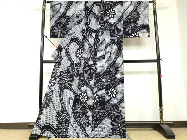 平和屋着物∴夏物　浴衣　有松鳴海絞り　流水花文　綿　逸品　未使用　DABI3176cd