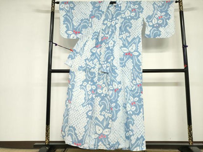 平和屋着物∴夏物　浴衣　有松鳴海絞り　花唐草文　綿　逸品　DABI3178cd