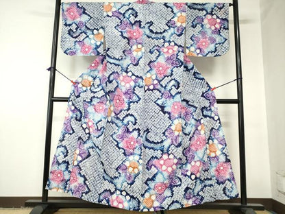 平和屋着物∴夏物　浴衣　有松鳴海絞り　舞花文　綿　逸品　DABI3181cd