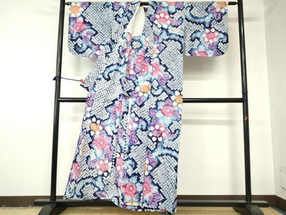 平和屋着物∴夏物　浴衣　有松鳴海絞り　舞花文　綿　逸品　DABI3181cd