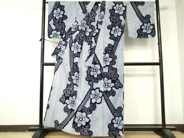 平和屋着物∴夏物　浴衣　有松鳴海絞り　枝花文　綿　逸品　DABI3186cd