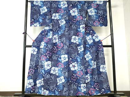 平和屋着物∴夏物　浴衣　有松鳴海絞り　草花文　朝顔　綿　逸品　DABI3187cd