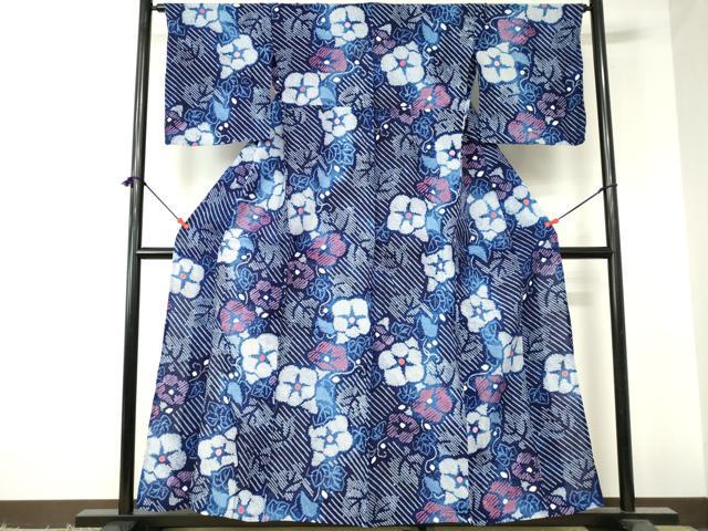 平和屋着物∴夏物　浴衣　有松鳴海絞り　草花文　朝顔　綿　逸品　DABI3187cd