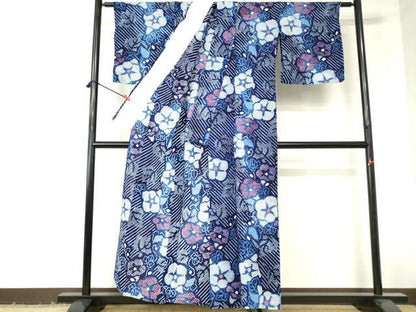 平和屋着物∴夏物　浴衣　有松鳴海絞り　草花文　朝顔　綿　逸品　DABI3187cd