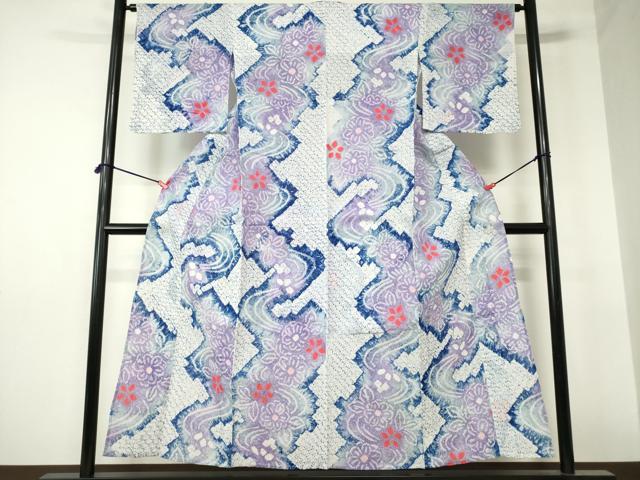 平和屋着物∴夏物　浴衣　有松鳴海絞り　流水花文　綿　逸品　DABI3189cd