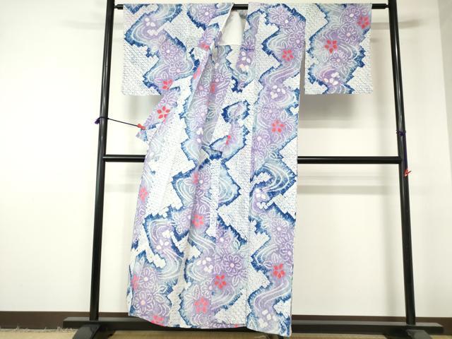平和屋着物∴夏物　浴衣　有松鳴海絞り　流水花文　綿　逸品　DABI3189cd