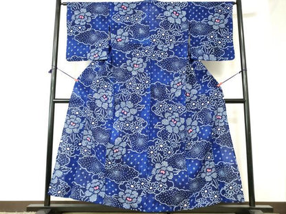 平和屋着物∴夏物　浴衣　有松鳴海絞り　雲取り花文　綿　逸品　DABI3192cd