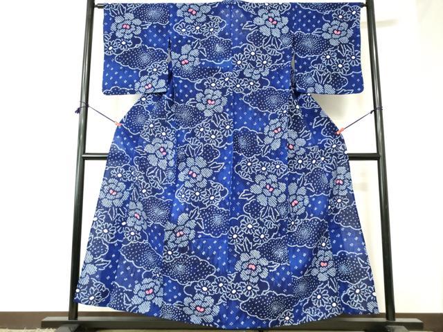 平和屋着物∴夏物　浴衣　有松鳴海絞り　雲取り花文　綿　逸品　DABI3192cd