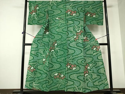 平和屋着物∴夏物　浴衣　有松鳴海絞り　流水花文　杜若　カキツバタ　綿　逸品　DABI3195cd