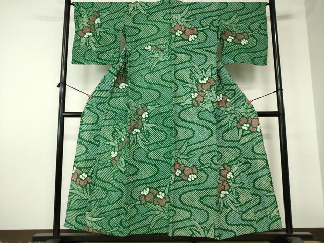 平和屋着物∴夏物　浴衣　有松鳴海絞り　流水花文　杜若　カキツバタ　綿　逸品　DABI3195cd