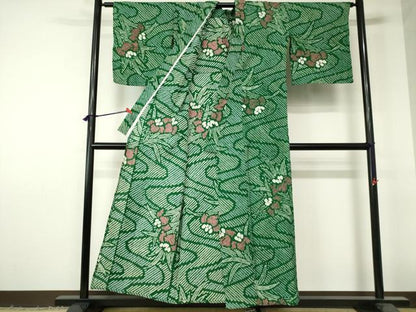 平和屋着物∴夏物　浴衣　有松鳴海絞り　流水花文　杜若　カキツバタ　綿　逸品　DABI3195cd