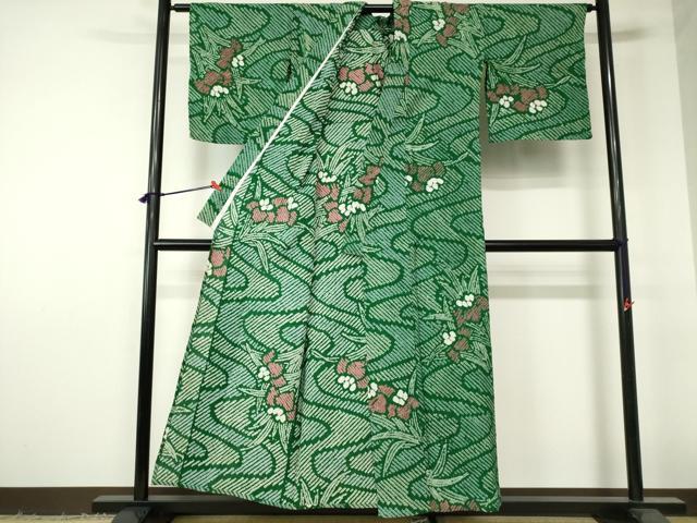 平和屋着物∴夏物　浴衣　有松鳴海絞り　流水花文　杜若　カキツバタ　綿　逸品　DABI3195cd