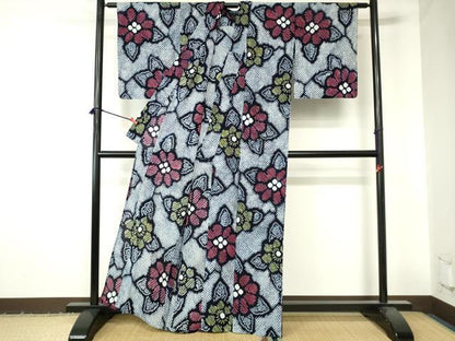 平和屋着物∴夏物　浴衣　有松鳴海絞り　草花文　綿　逸品　DABI3200cd