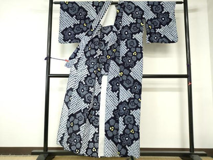 平和屋着物∴夏物　浴衣　有松鳴海絞り　花繋ぎ　綿　逸品　DABI3206cd