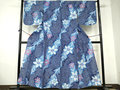 平和屋着物∴夏物　浴衣　有松鳴海絞り　草花文　綿　逸品　DABI3210cd